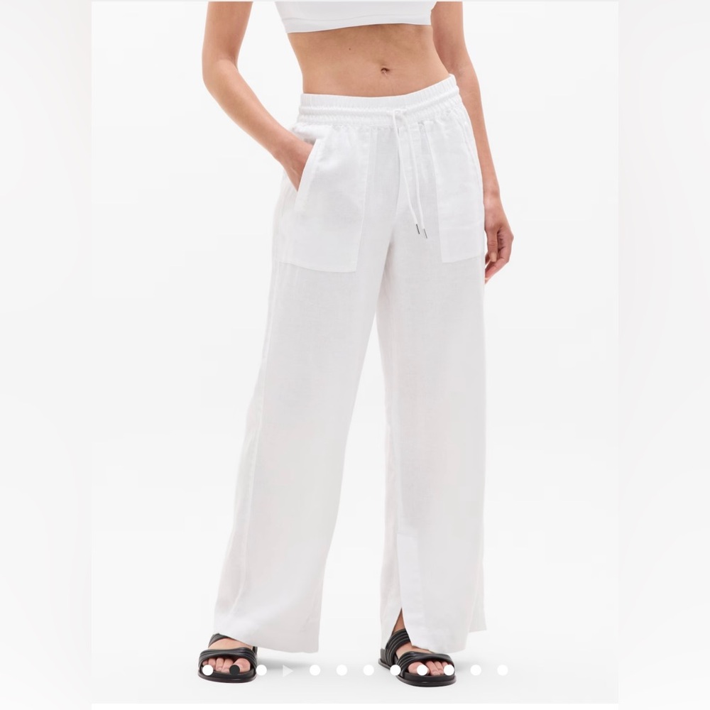 Athleta Retreat Linen High Rise Wide Leg Pant in White (Calla Lily).Size 12T NWT